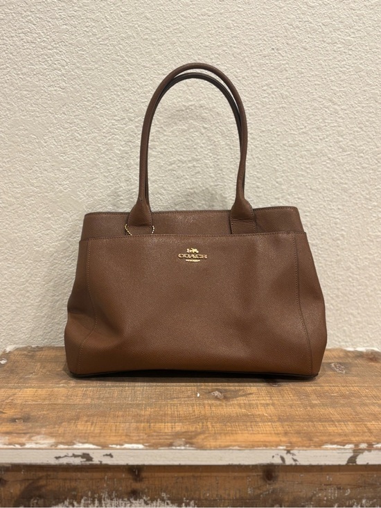 Coach Handbags - Coach Cognac Leather Tote with Gold Logo